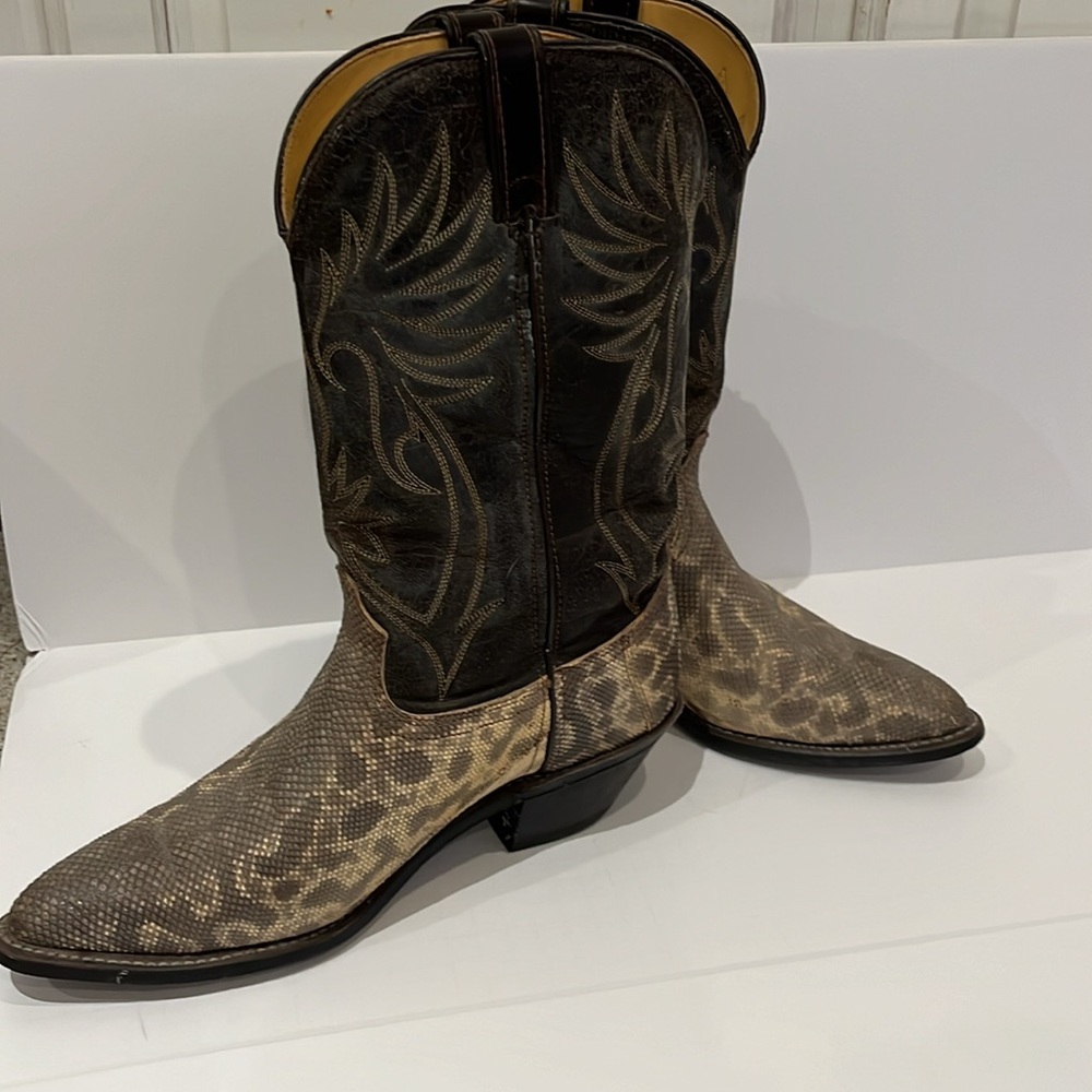 Men’s Durango Python Cream and Gray Cowboy Boots, Vintage - Picture 2 of 8